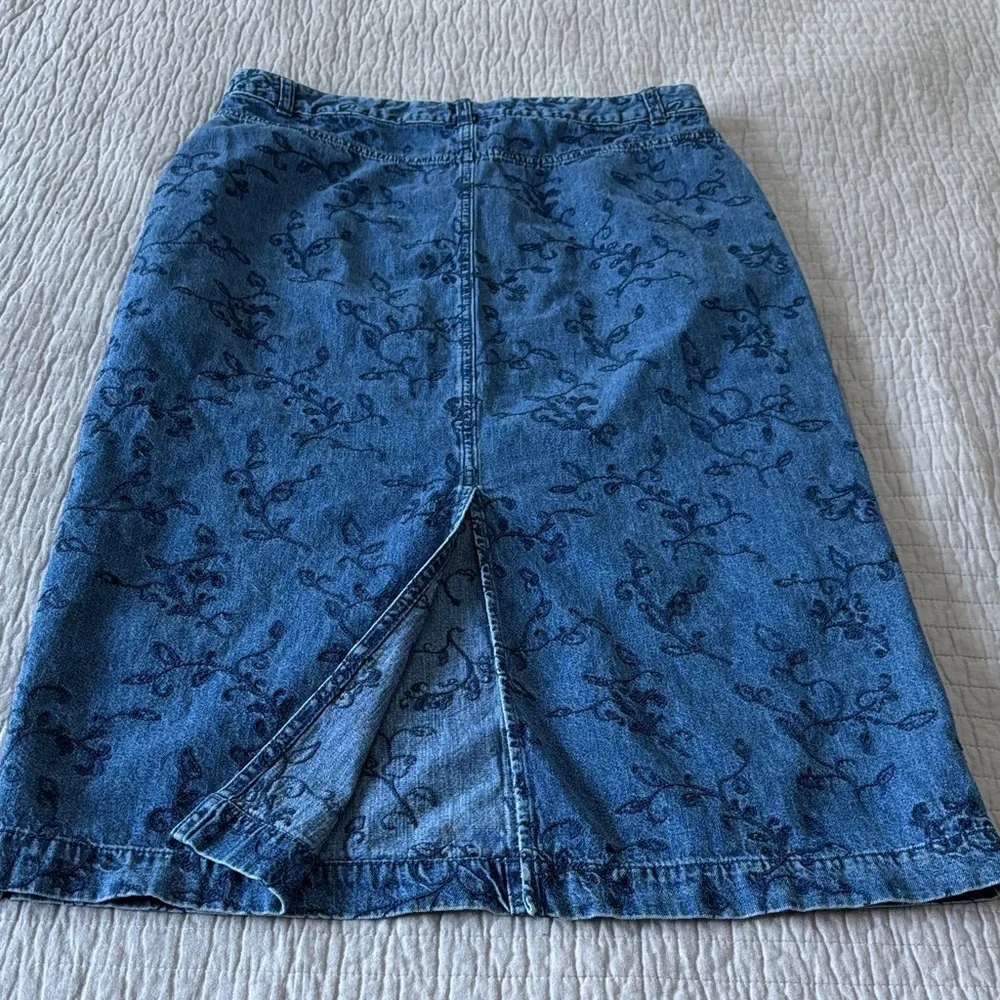 Vintage Y2K Christopher & Banks Floral Denim Midi Skirt - Size 12